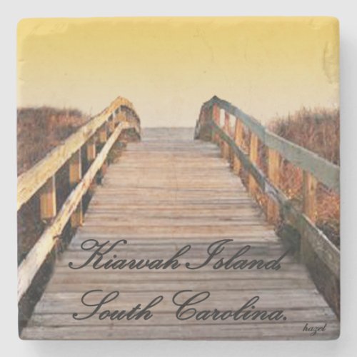 Sunset wtext Kiawah Island South Carolina Marb Stone Coaster