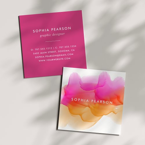 Sunset Watercolor Blot Square Business Card