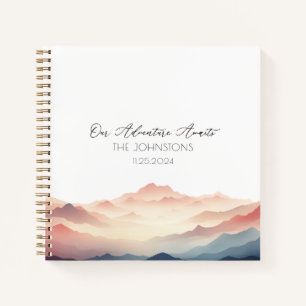 Sunset Watercolor Mountain Wedding Guest Book
