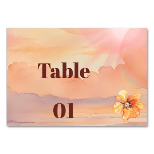 Sunset Watercolor Pearl Wedding Table Number Card