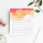 Sunset Watercolor Personalized To-Do List Notepad<br><div class="desc">Stay motivated and on-task with this chic personalized to-do list note pad featuring "get it done" and your name at the top in white lettering on a colorful sunset ombre watercolor background. With 10 checkboxes and a cool lined design, this custom notepad makes it easy for you to stay on...</div>