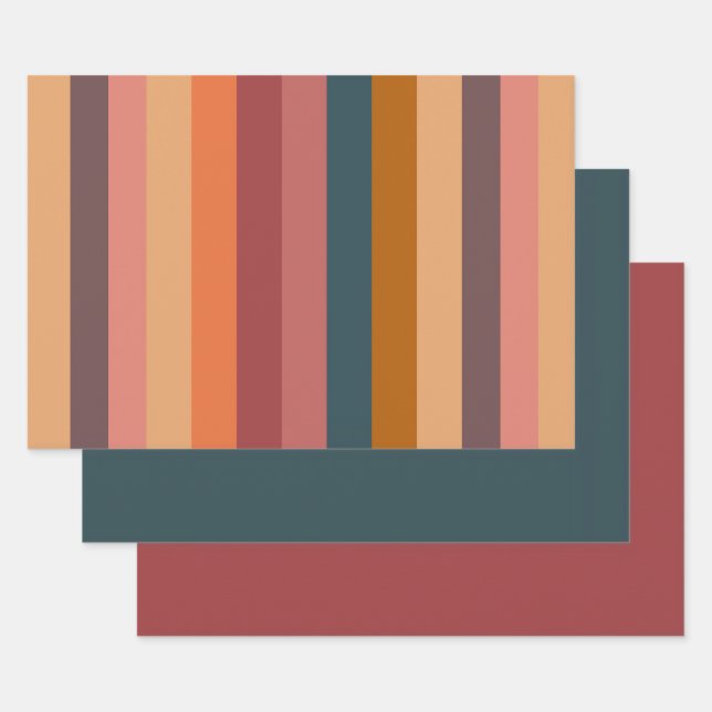 Sunset Watercolor Stripes  Wrapping Paper Sheets (Set)