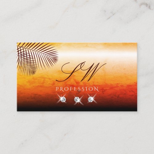 Sunset Watercolors Palm Leaves Diamonds Initials Business Card