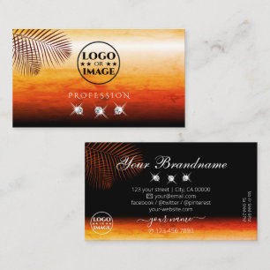 Sunset Watercolors Palm Leaves Diamonds with Logo Business Card