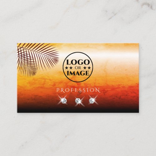 Sunset Watercolors Palm Leaves Diamonds with Logo Business Card