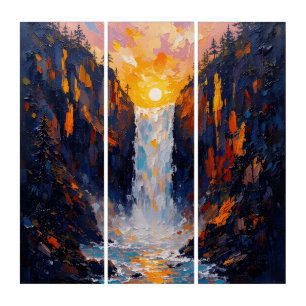 Sunset Waterfall Triptych Wall Art