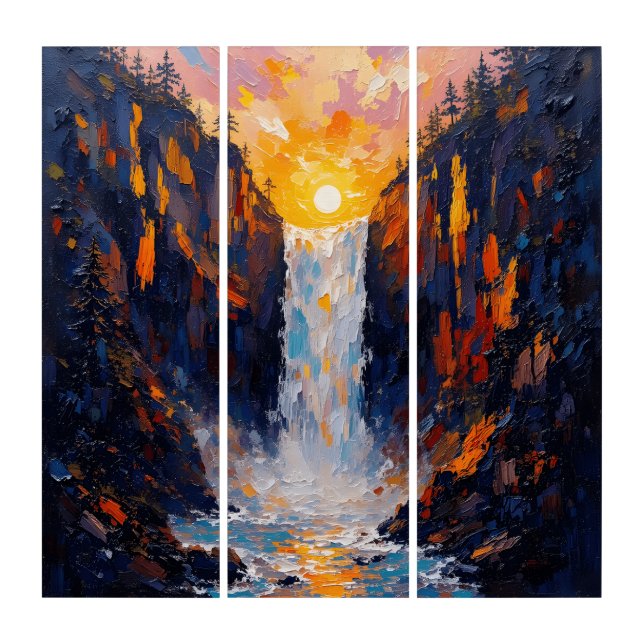 Sunset Waterfall Triptych Wall Art (Front)