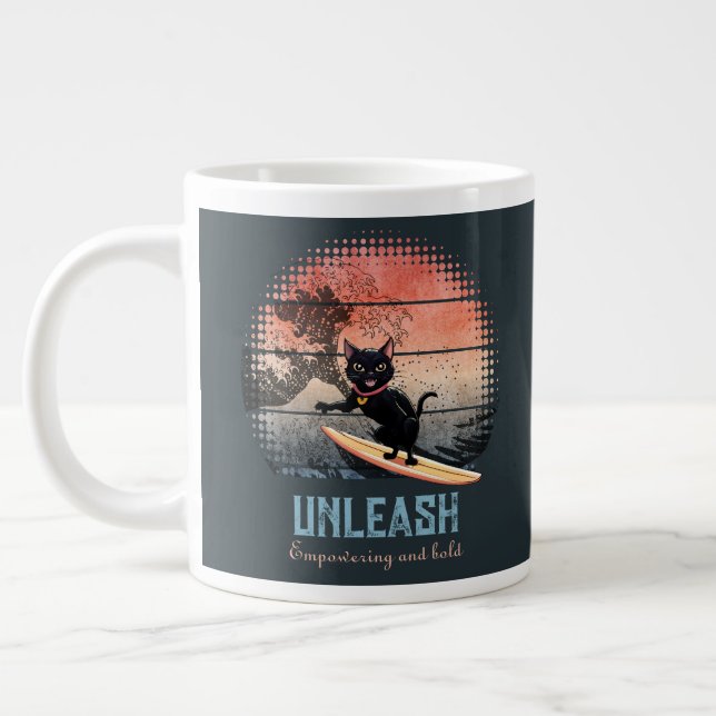 Sunset Wave-Riding Cat Giant Coffee Mug (Left)