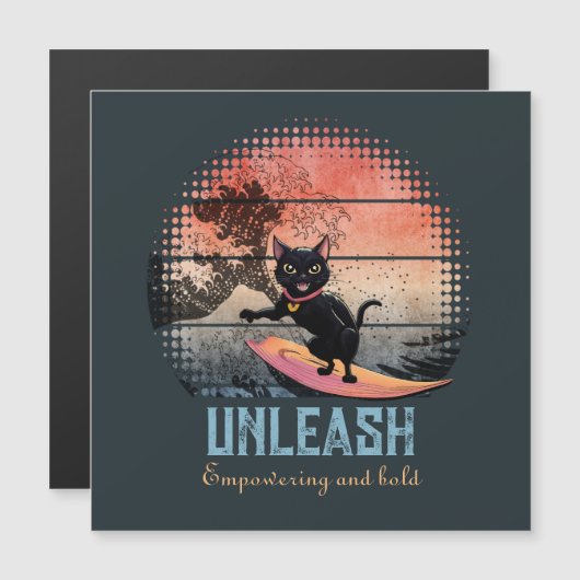 Sunset Wave-Riding Cat magnetic card (Front/Back)