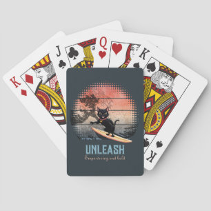 Sunset Wave-Riding Cat Poker Cards