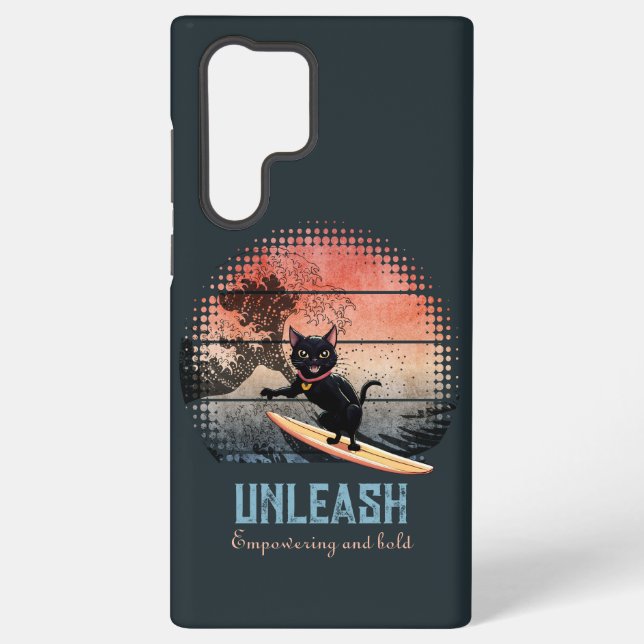 Sunset Wave-Riding Cat Samsung Galaxy Case (Back)