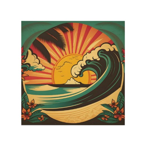 Sunset Waves  Beach Wood Wall Art