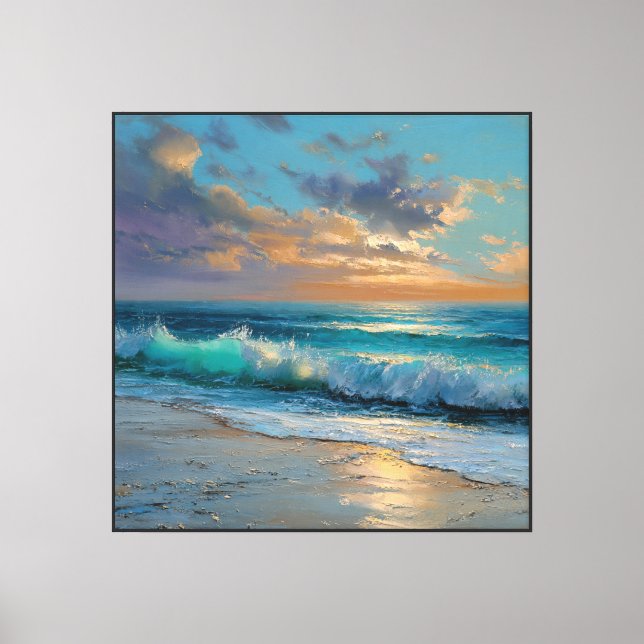 Sunset Waves on Sandy Shore Abstract Wall Art (Front)