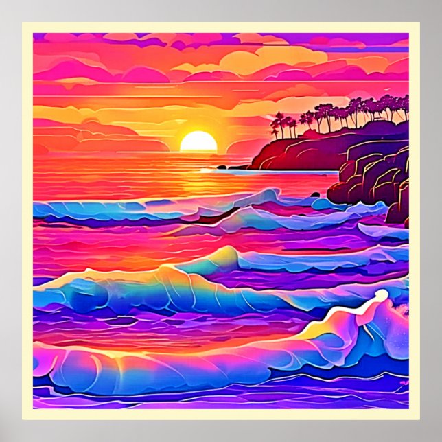 Sunset Waves: Vivid Coastal Dream Poster (Front)