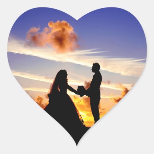 Sunset Wedding Couple Heart Sticker