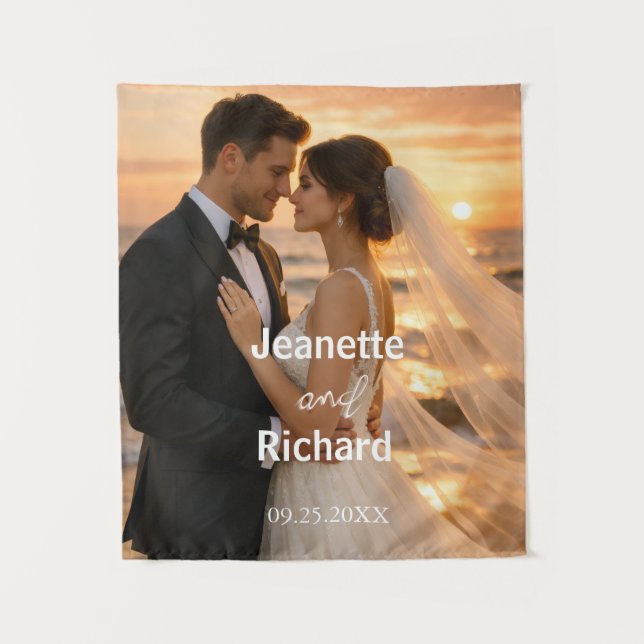 Sunset Weeding Beach Bride and Groom Tapestry (Front)