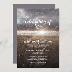Sunset Wheat Field Photo Celebration of Life Invitation