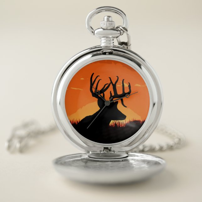Sunset Whitetail Buck Deer Hunting Pocket Watch (Inside)