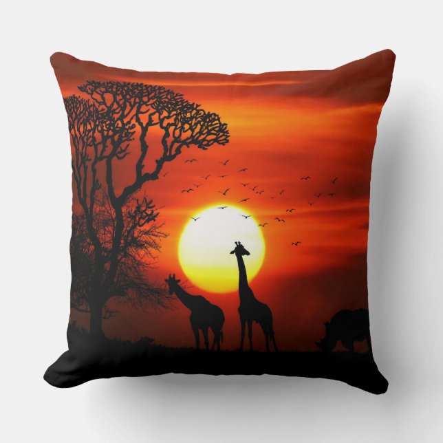 Sunset & Wild Africa Throw Pillow (Front)