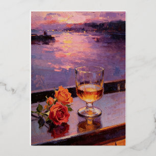Sunset Wine & Roses Oil Painting Foil Invitation