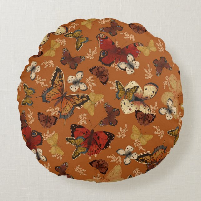 Sunset Wings Orange Butterfly Pattern  Round Pillow (Front)