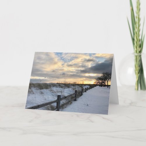Sunset Winter Beach Blank Greeting Card