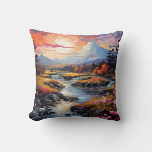 Sunset Winter Creek Throw Pillow   Two Sided Natur