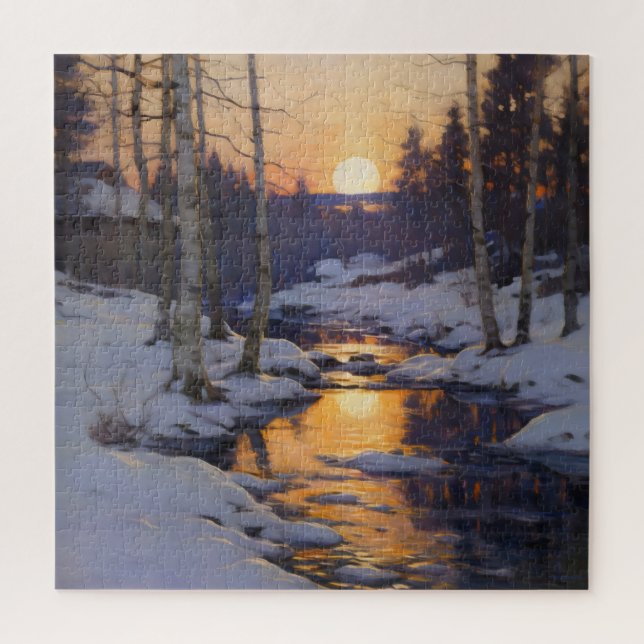 Sunset Winter Forest Landscape Jigsaw Puzzle (Vertical)