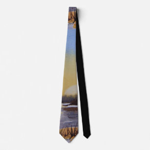 sunset winter landscape painting stylized art tie