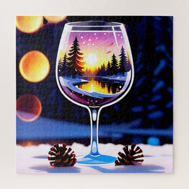 Sunset Winter Scene Reflected In Wine Glass Jigsaw Puzzle (Vertical)