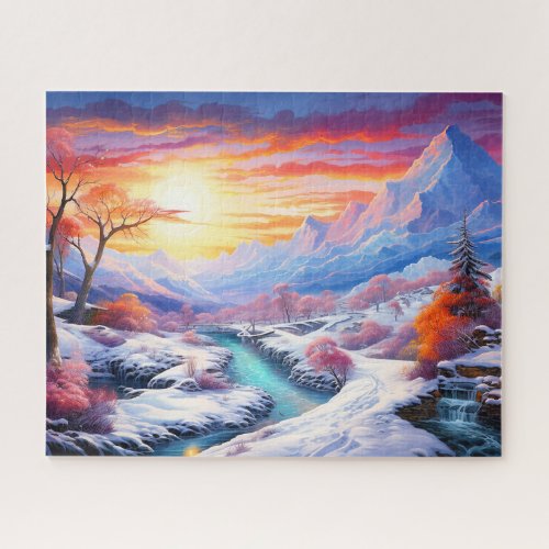 Sunset Winter Snow Nature Colorful Print Landscape Jigsaw Puzzle