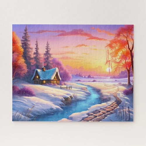 Sunset Winter Snow Nature Colorful Print Landscape Jigsaw Puzzle