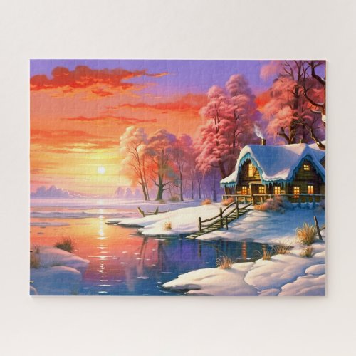 Sunset Winter Snow Nature Colorful Print Landscape Jigsaw Puzzle