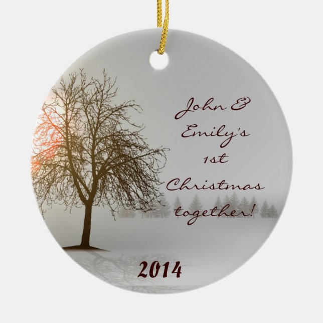 Sunset Winter Tree Bare Personalized Name Ornament (Front)