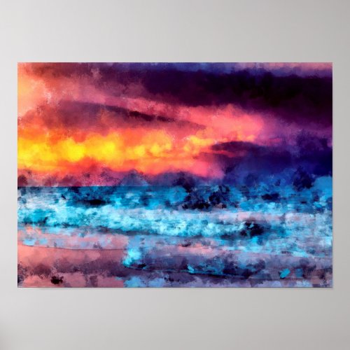 Sunset with approaching rain by the sea Landscape Poster