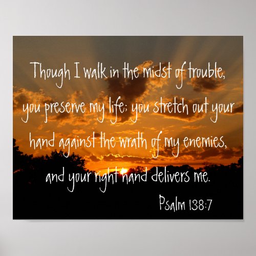 sunset with bible verse for protection Psalm 1387 Poster