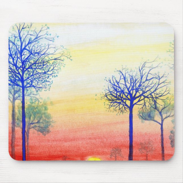 Sunset with Blue Trees Mouse Pad (Front)
