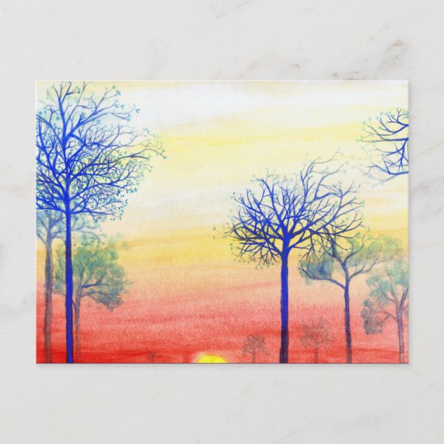 Sunset with Blue Trees Postcard (Front)