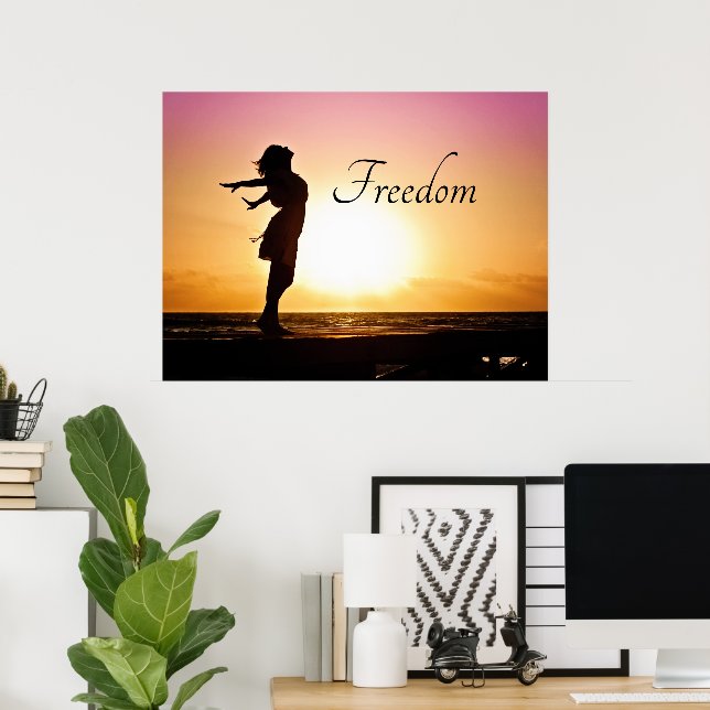 Sunset with Girl Feeling Freedom Poster (Home Office)