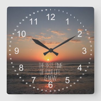 Sunset With Life Quote Square Wall Clock by QuoteLife at Zazzle