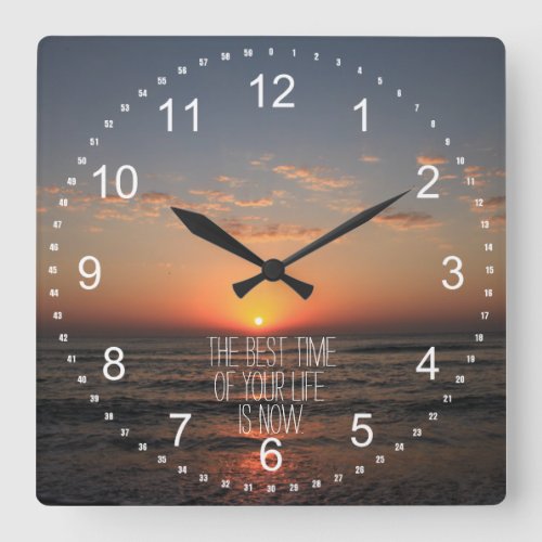 Sunset with Life Quote Square Wall Clock
