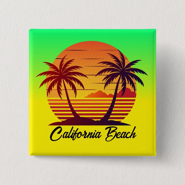 Sunset with Palm Trees Vector-98803 Button (Front)