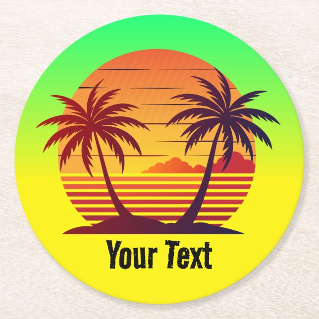 Sunset with Palm Trees Vector-98803 Round Paper Coaster (Front)