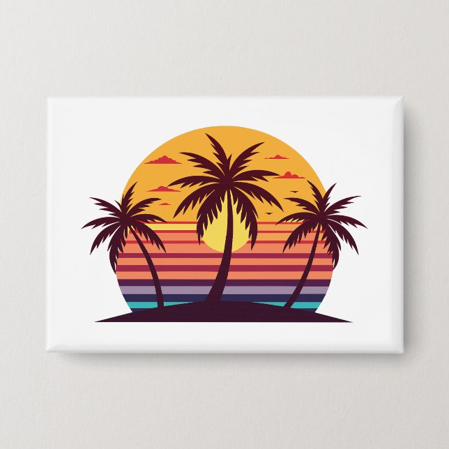 Sunset With Palm Trees Vector Button (Front)