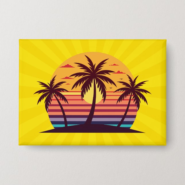 Sunset With Palm Trees Vector Button (Front)