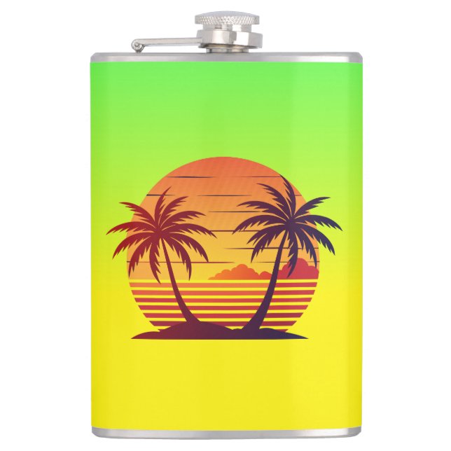 Sunset with Palm Trees Vector Flask (Front)
