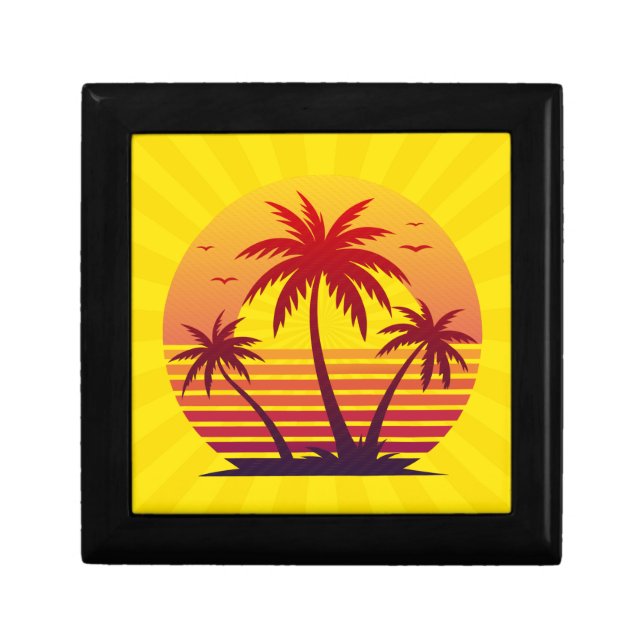Sunset With Palm Trees Vector Gift Box (Front)