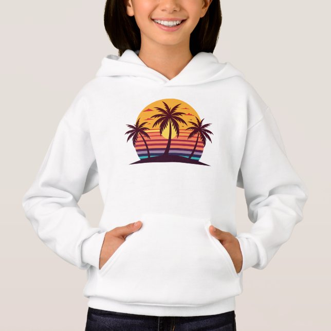 Sunset With Palm Trees Vector Hoodie (Front)