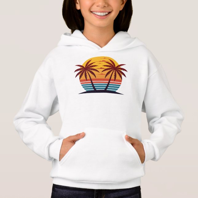 Sunset with Palm Trees Vector Hoodie (Front)