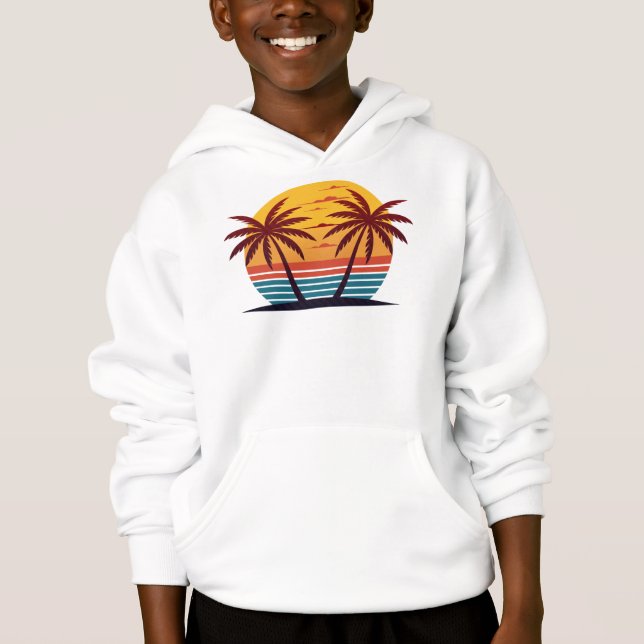 Sunset With Palm Trees Vector Hoodie (Front)